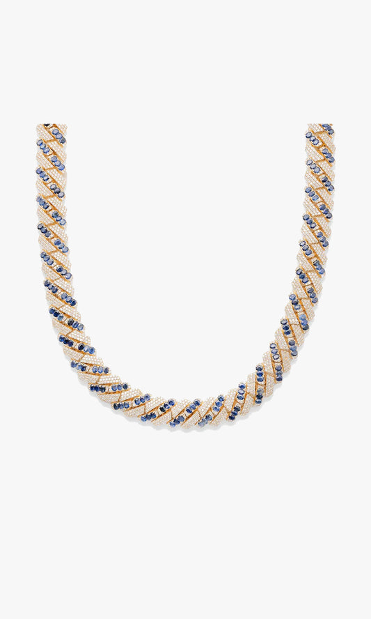 Cuban Link Chain With Diamonds and Sapphires