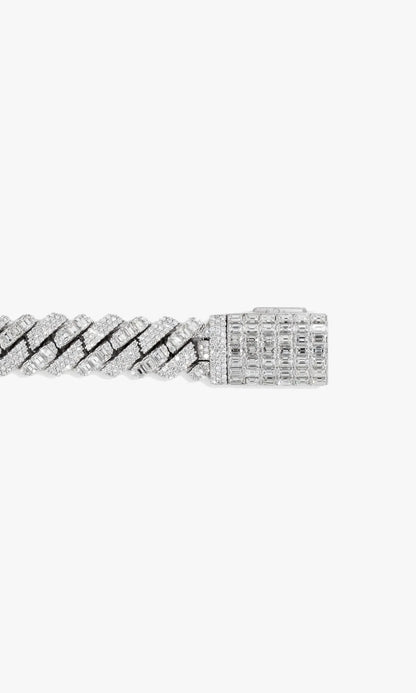 Prong Set Emerald Cuban Link Chain With Diamonds