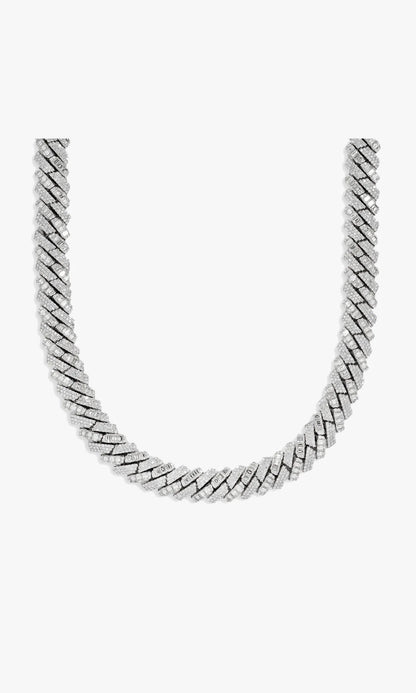 Prong Set Emerald Cuban Link Chain With Diamonds
