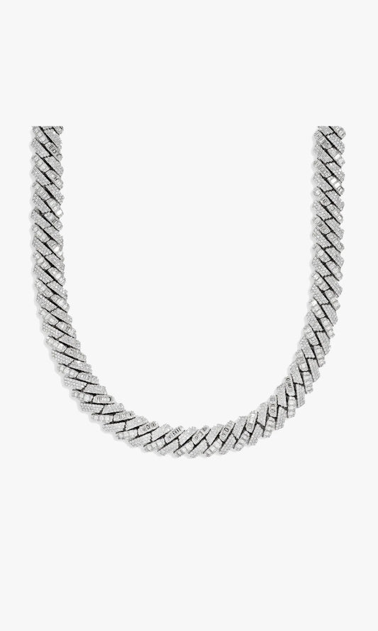 Prong Set Emerald Cuban Link Chain With Diamonds