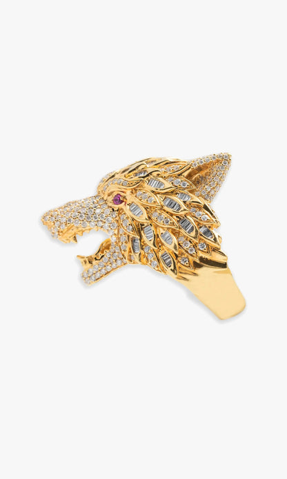 Wolf Ring With Diamonds and baguettes