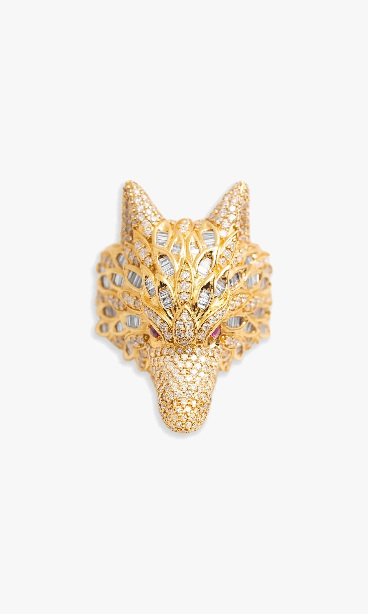 Wolf Ring With Diamonds and baguettes