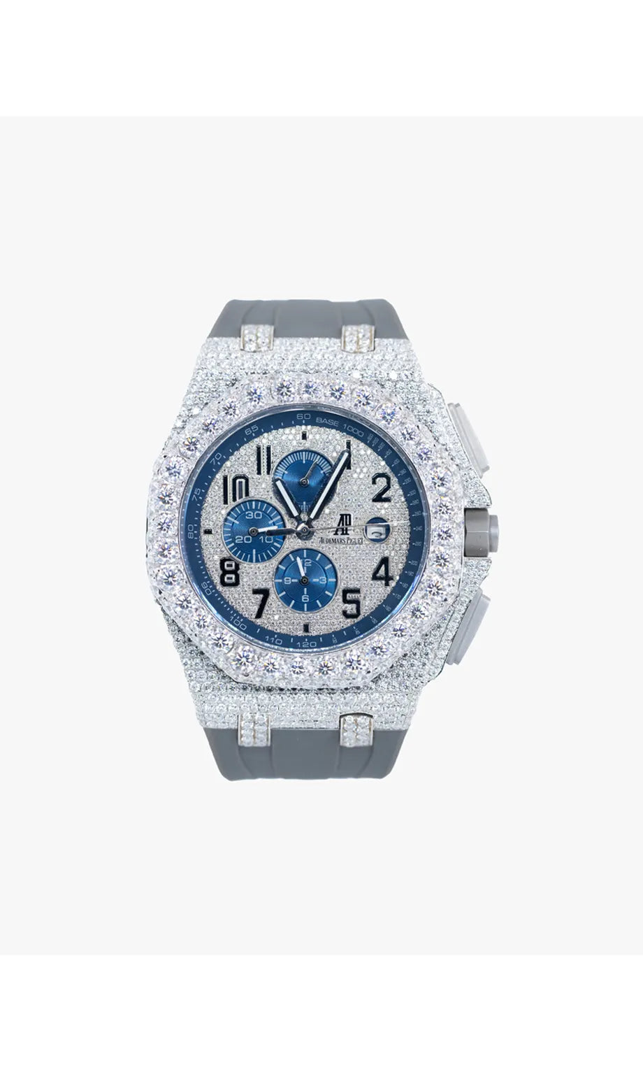 Trendy Fashion Luxury Vvs Moissanite Diamond Stainless Steel Gray Colour Rubber Strap Mechanical Watches