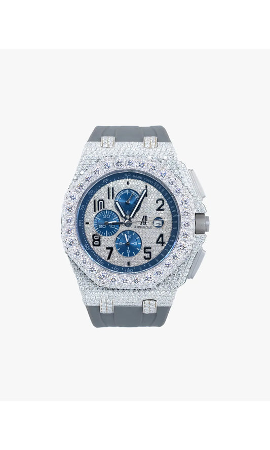 Trendy Fashion Luxury Vvs Moissanite Diamond Stainless Steel Gray Colour Rubber Strap Mechanical Watches
