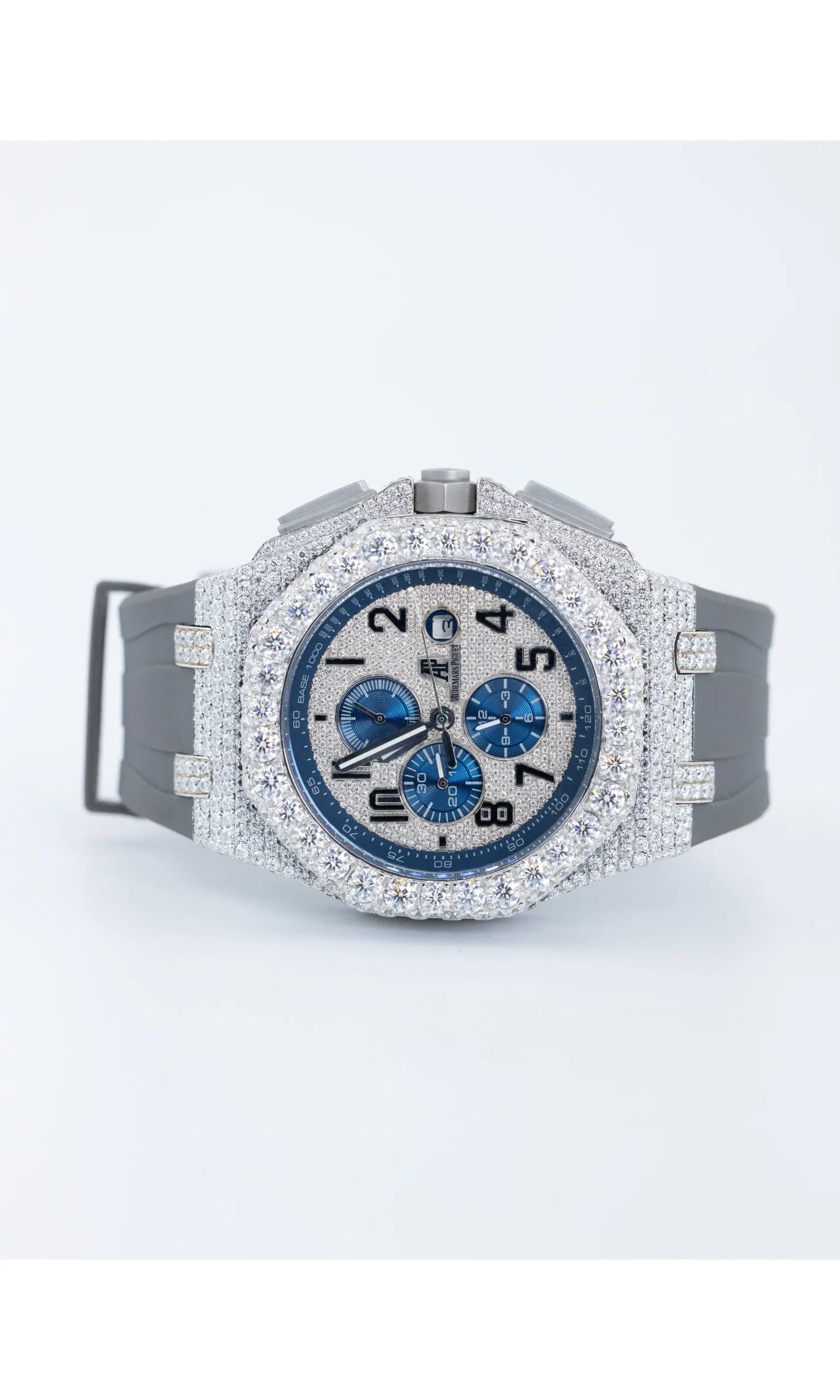 Trendy Fashion Luxury Vvs Moissanite Diamond Stainless Steel Gray Colour Rubber Strap Mechanical Watches