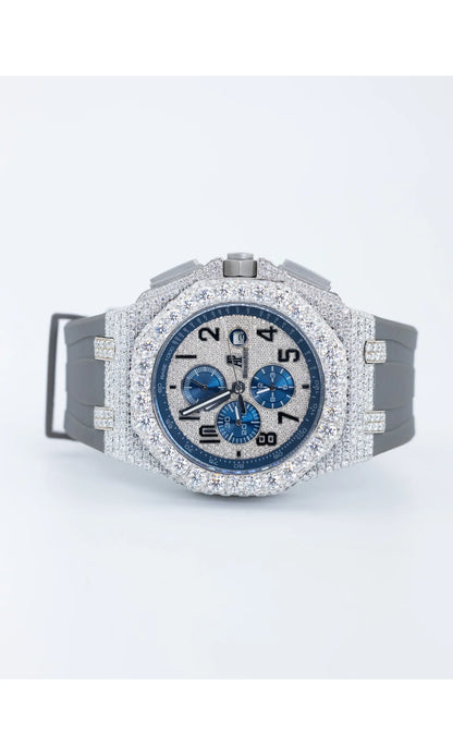 Trendy Fashion Luxury Vvs Moissanite Diamond Stainless Steel Gray Colour Rubber Strap Mechanical Watches