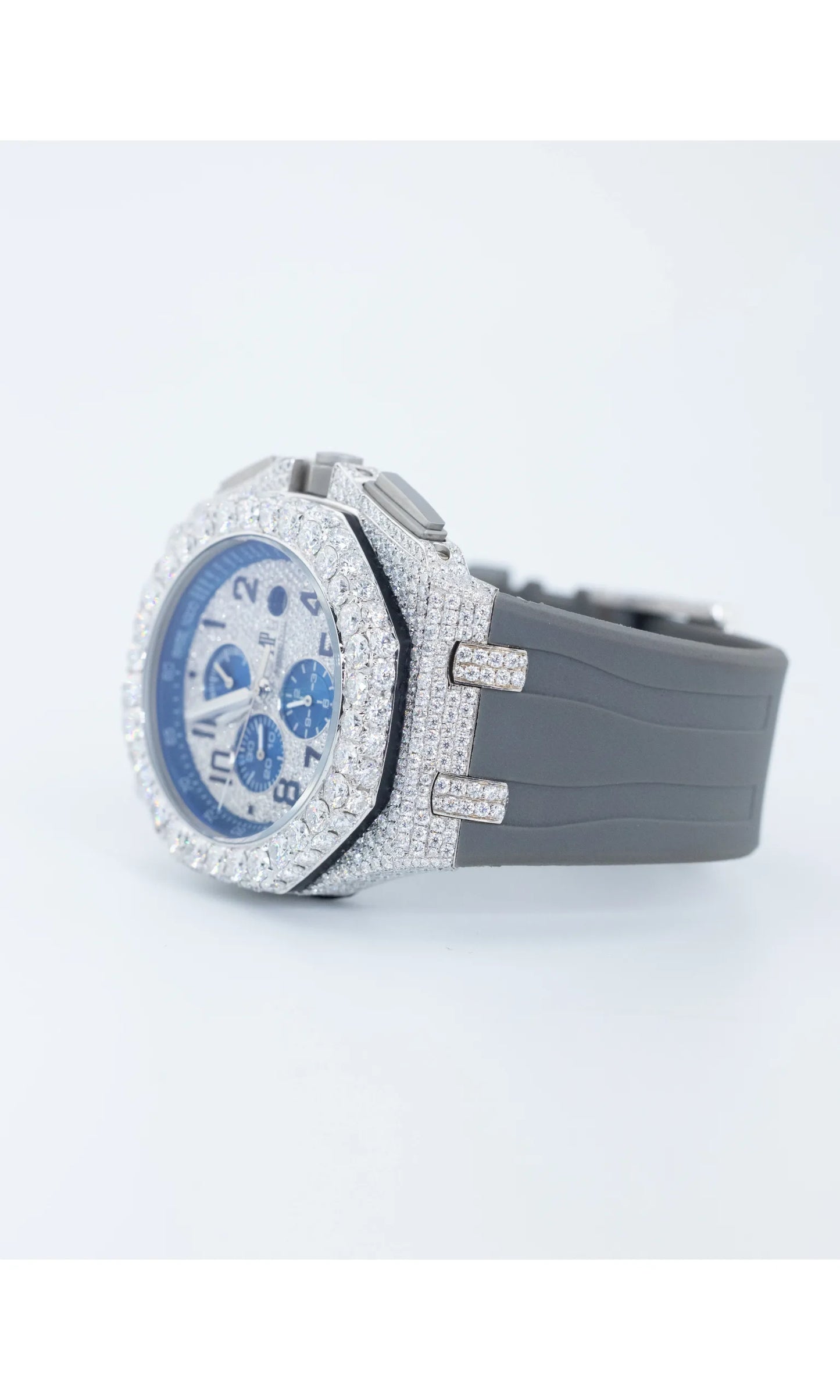 Trendy Fashion Luxury Vvs Moissanite Diamond Stainless Steel Gray Colour Rubber Strap Mechanical Watches