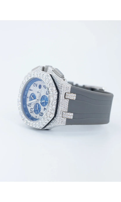 Trendy Fashion Luxury Vvs Moissanite Diamond Stainless Steel Gray Colour Rubber Strap Mechanical Watches