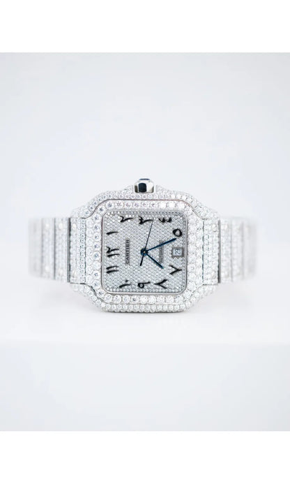 Cartier Arabic Dial High Quality custom full Ice out VVS moissanite Diamond pass diamond tester Automatic watch