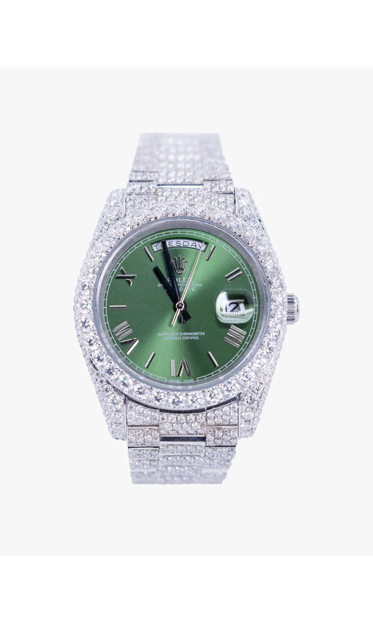 Popular hip-hop design, olive green dial, Roman numeral watch, set with VVS moissanite diamonds, made of stainless steel, custom iced out diamond watch Rated 5.00 out of 5 based on 1customer rating (1 customer r