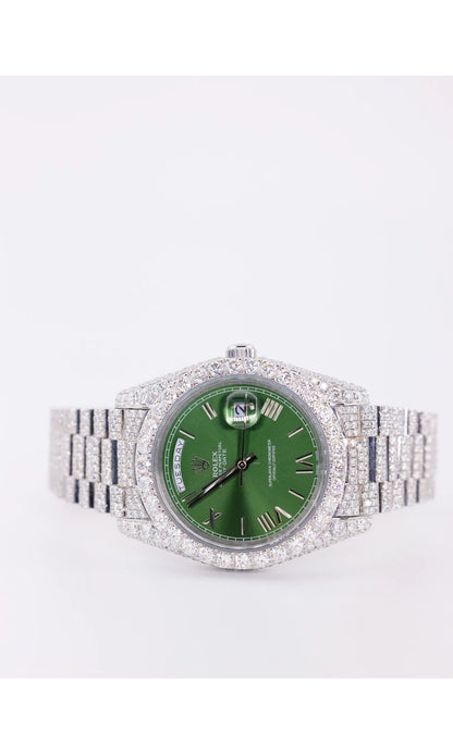 Popular hip-hop design, olive green dial, Roman numeral watch, set with VVS moissanite diamonds, made of stainless steel, custom iced out diamond watch Rated 5.00 out of 5 based on 1customer rating (1 customer r